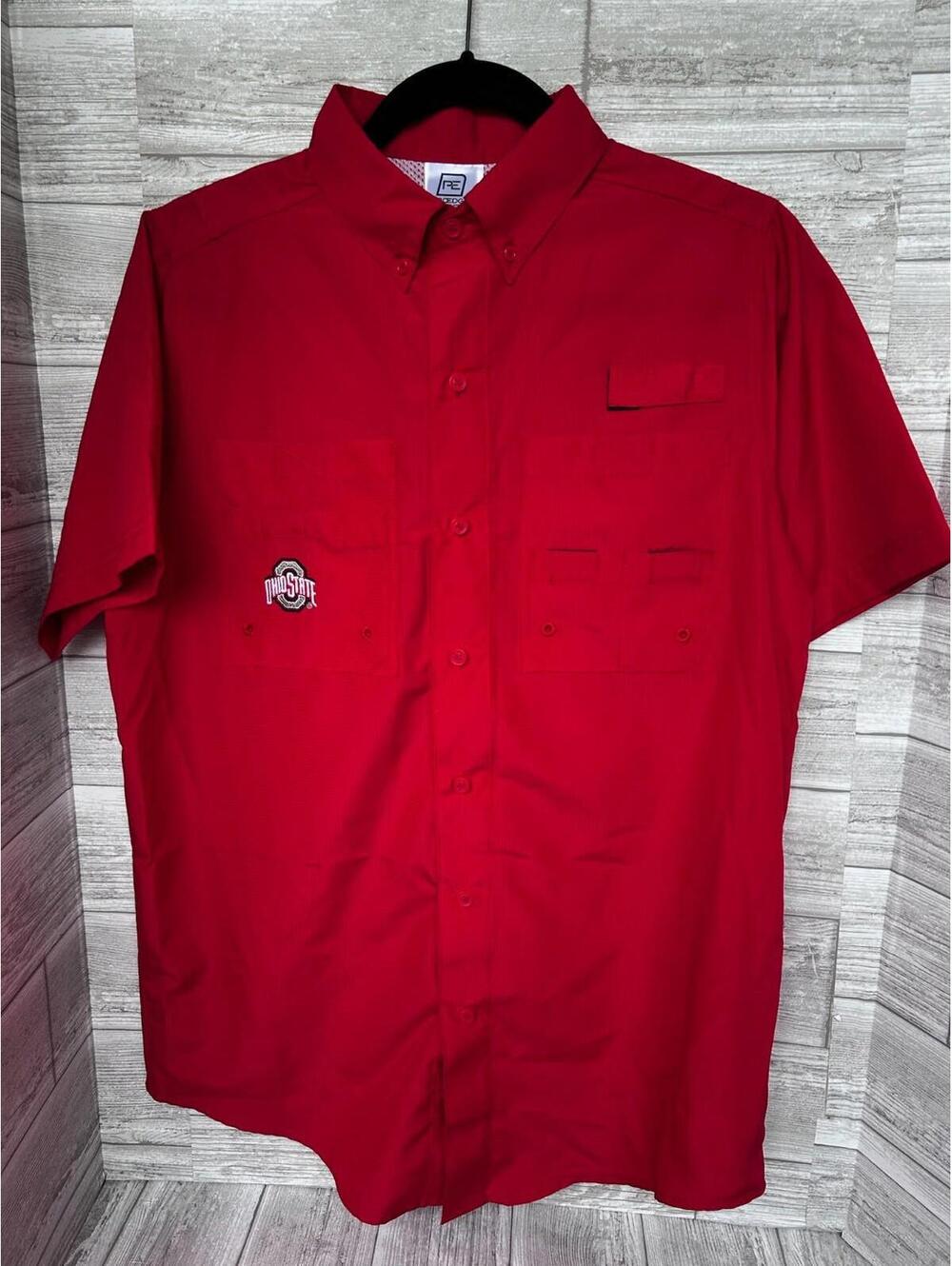 Ohio State Buckeyes PE ProEdge Button-Up Shirt Men’s Small Red Short Sleeve UPF